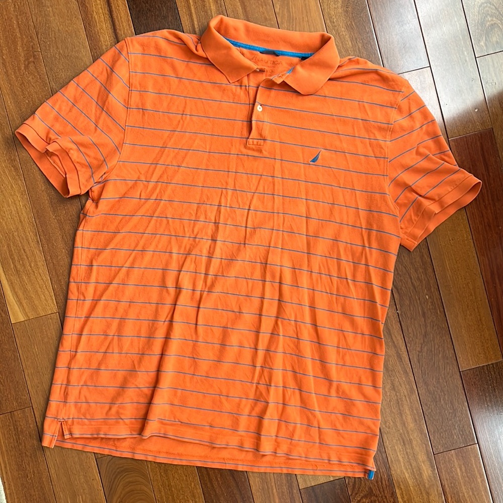 Nautical orange with blue stripes polo shirt size 3 XL